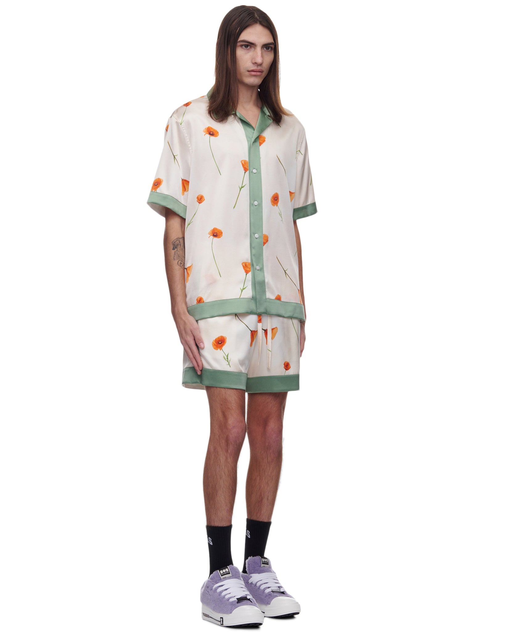 Colorblock Poppy Silk Shorts