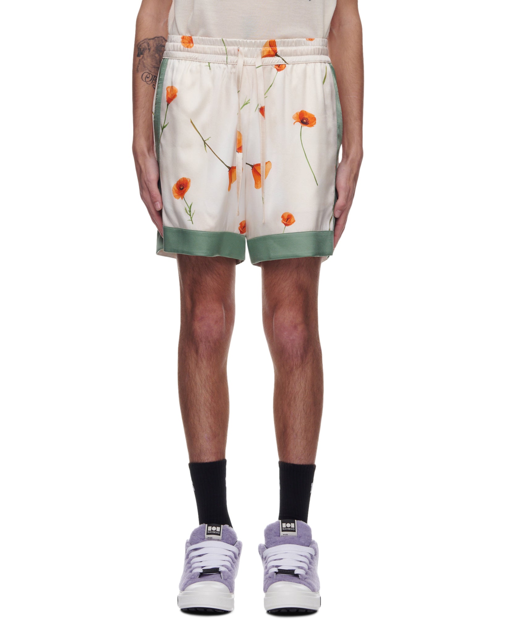 Colorblock Poppy Silk Shorts