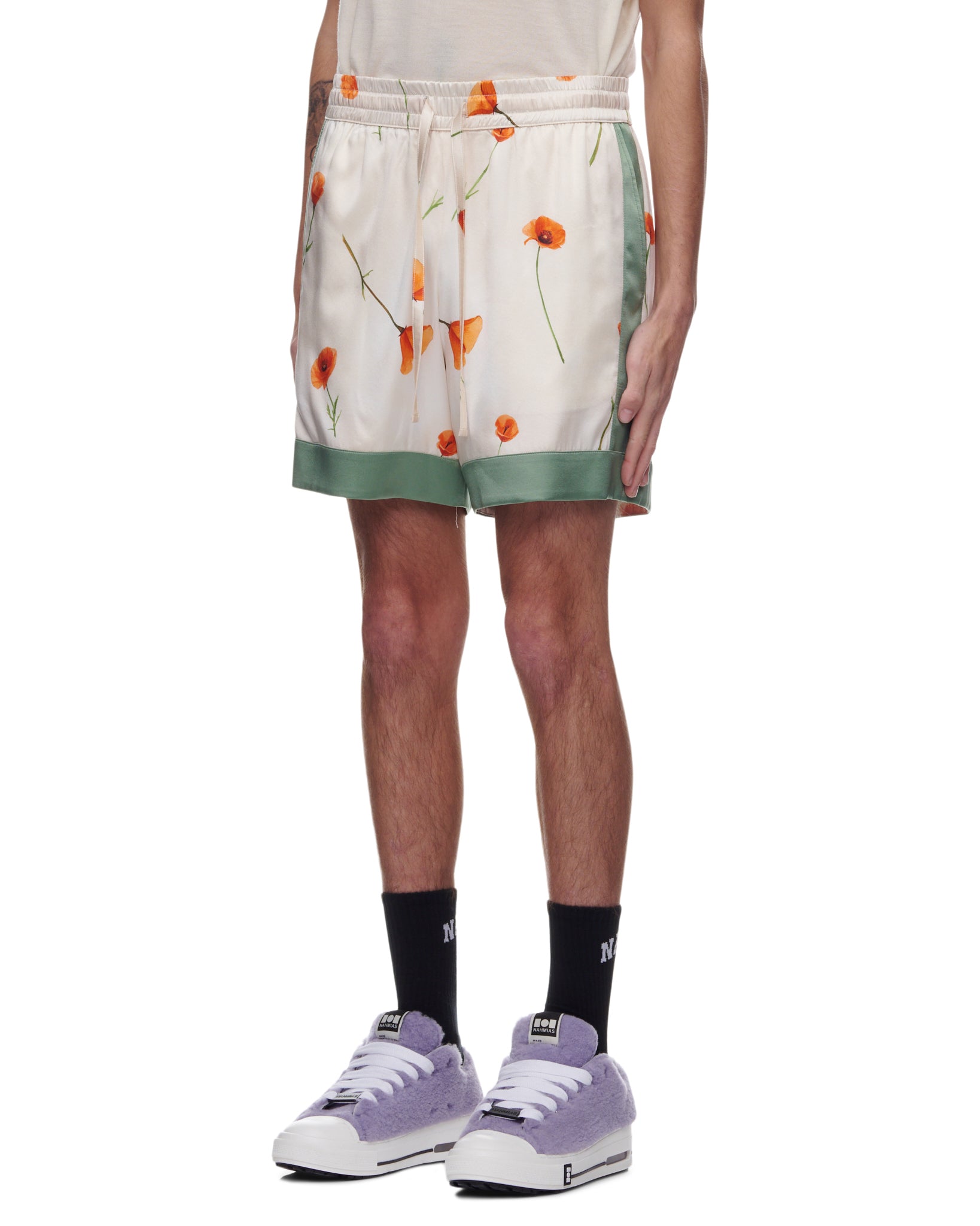 Colorblock Poppy Silk Shorts
