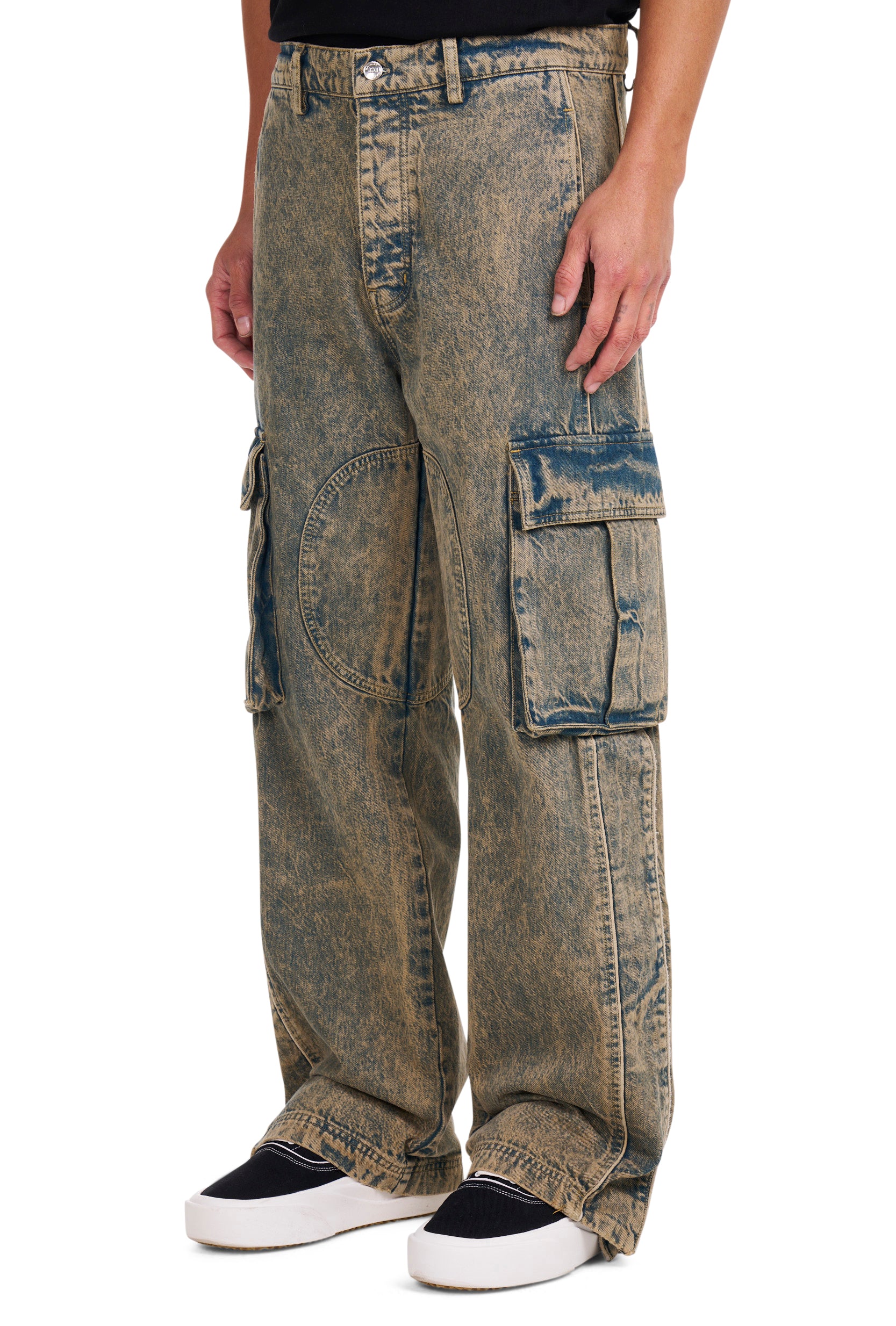 Denim Track Logo Cargos in Light Brown Wash – NAHMIAS