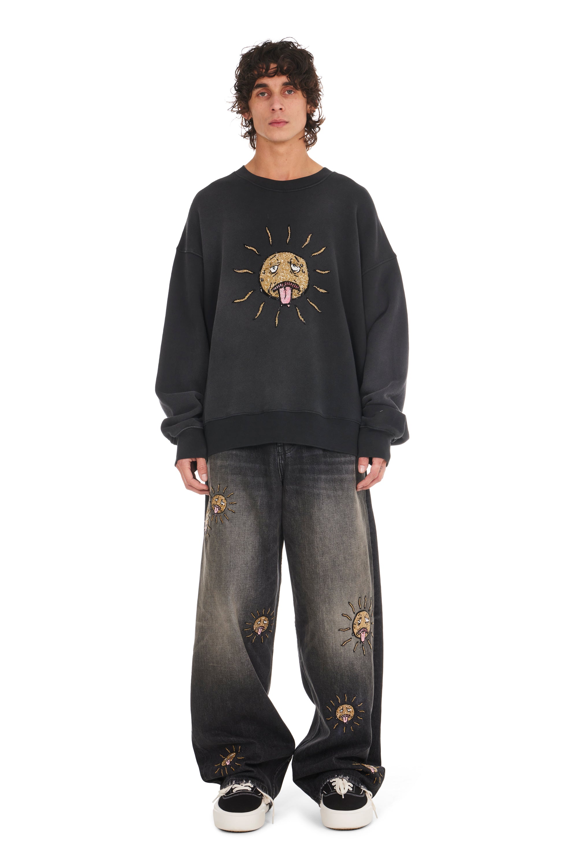 Beaded Sun Wide Jeans