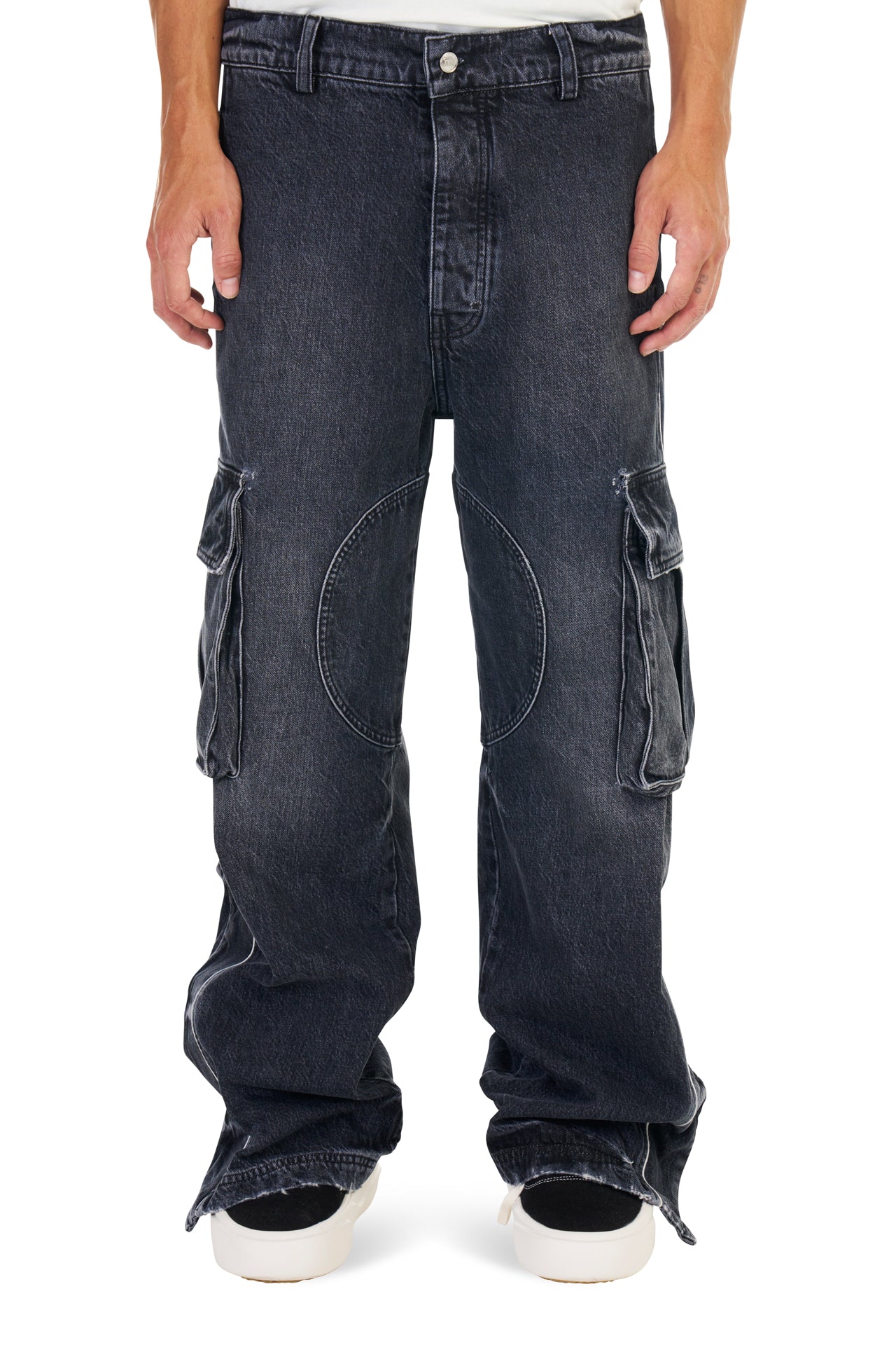 Denim Track Logo Cargos in Black Wash