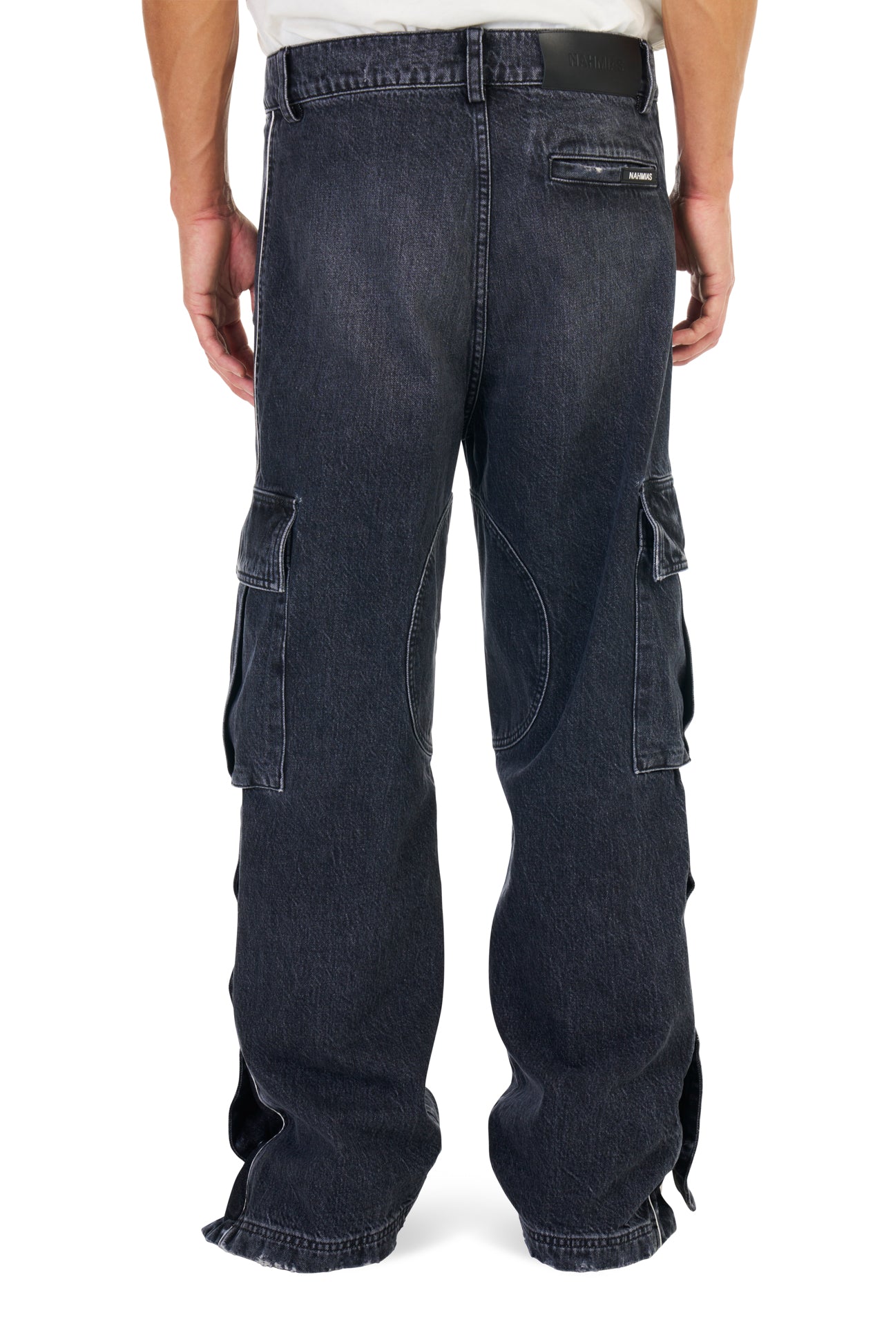 Denim Track Logo Cargos in Black Wash