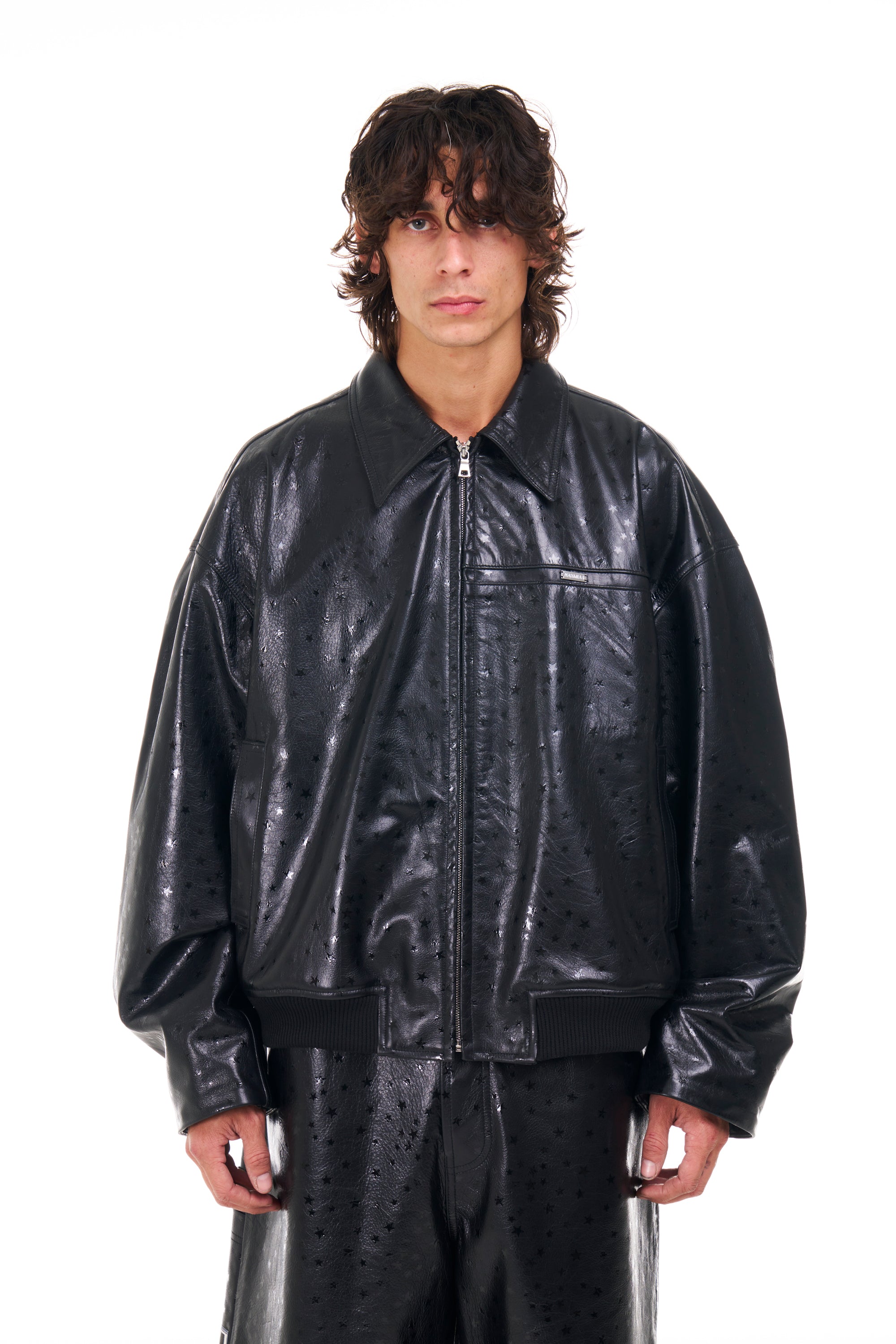 Leather Star Oversized Bomber