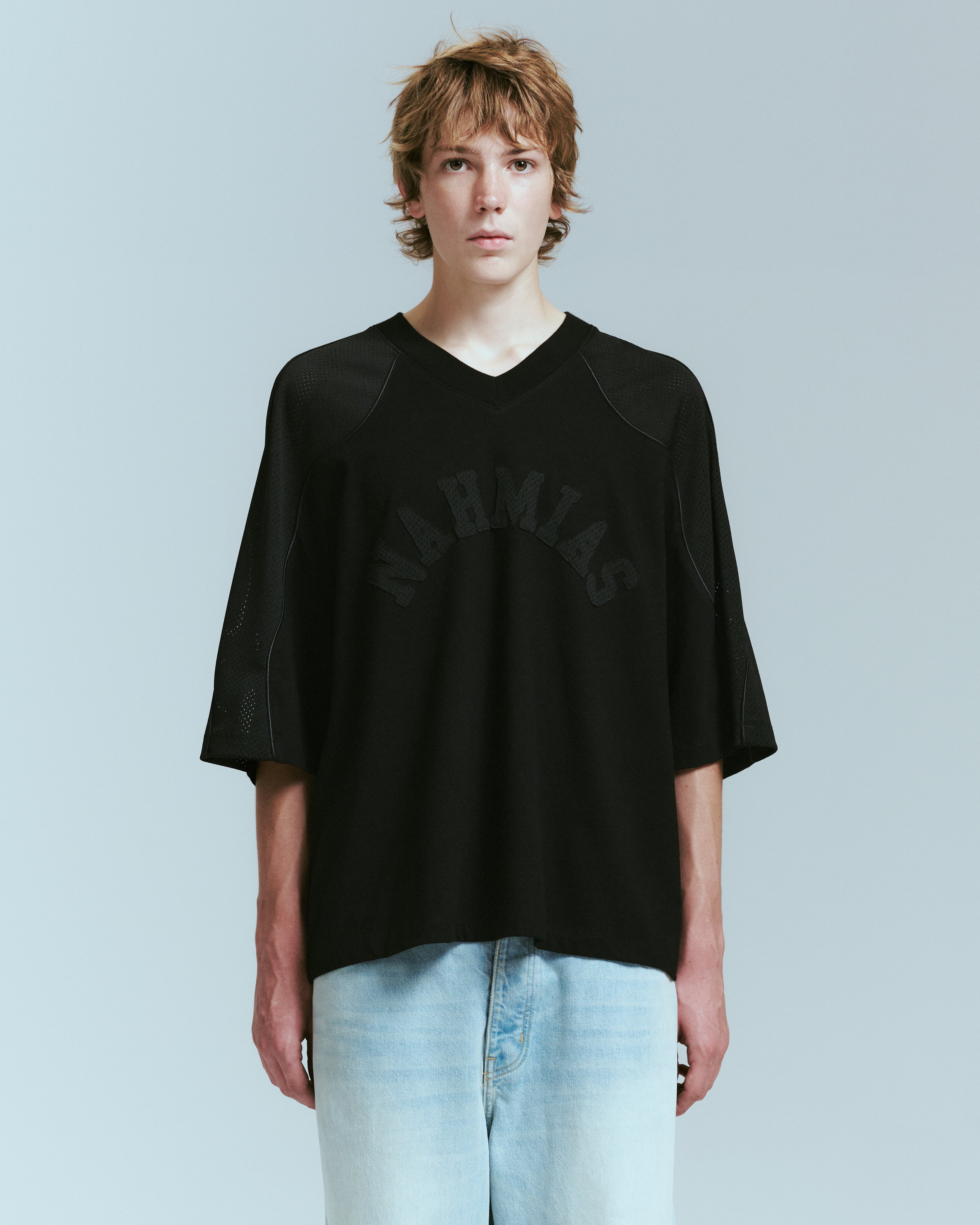 Ollie Mesh Sleeve Jersey in Black – NAHMIAS
