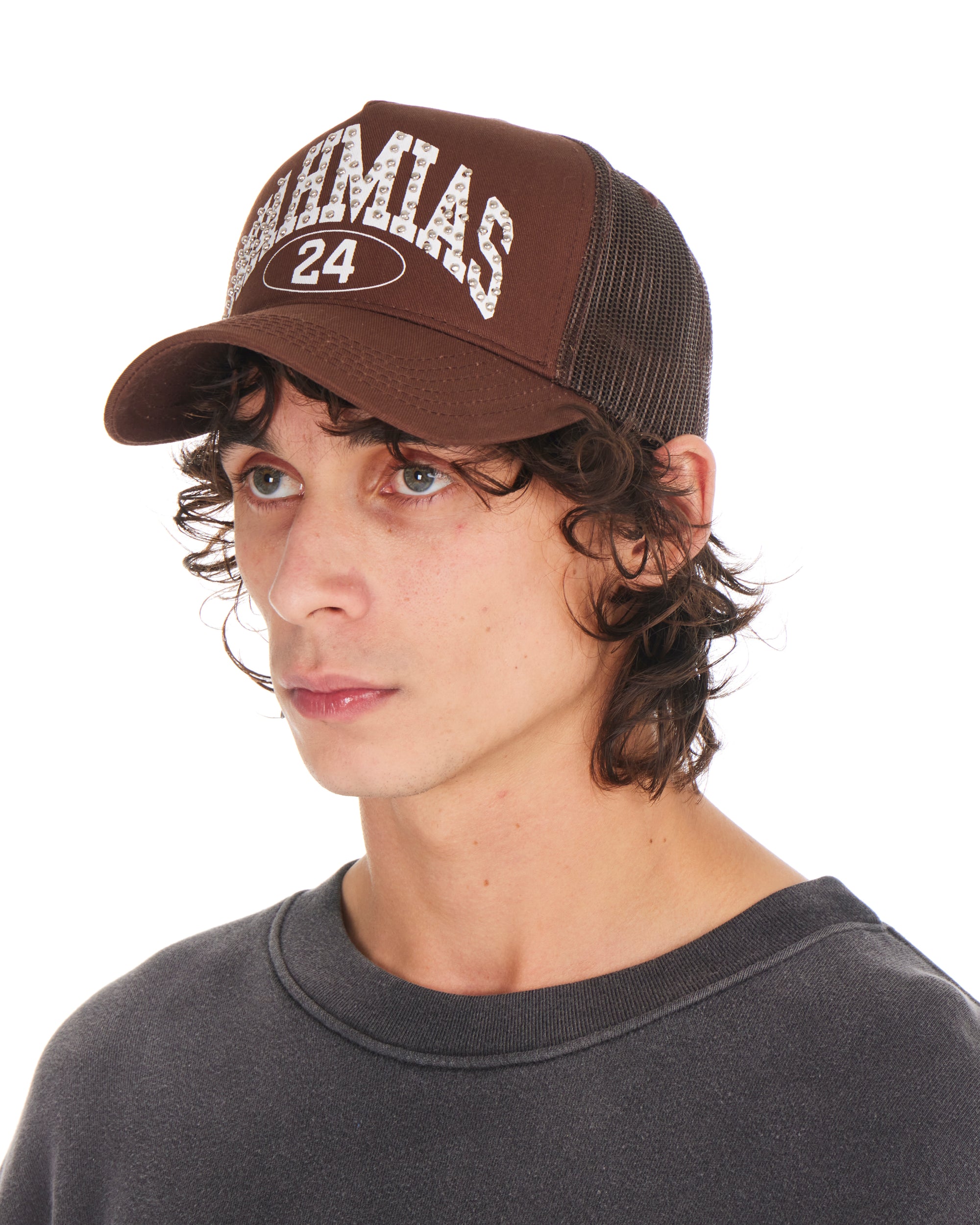 Studded Nahmias Marquee Trucker Hat Brown