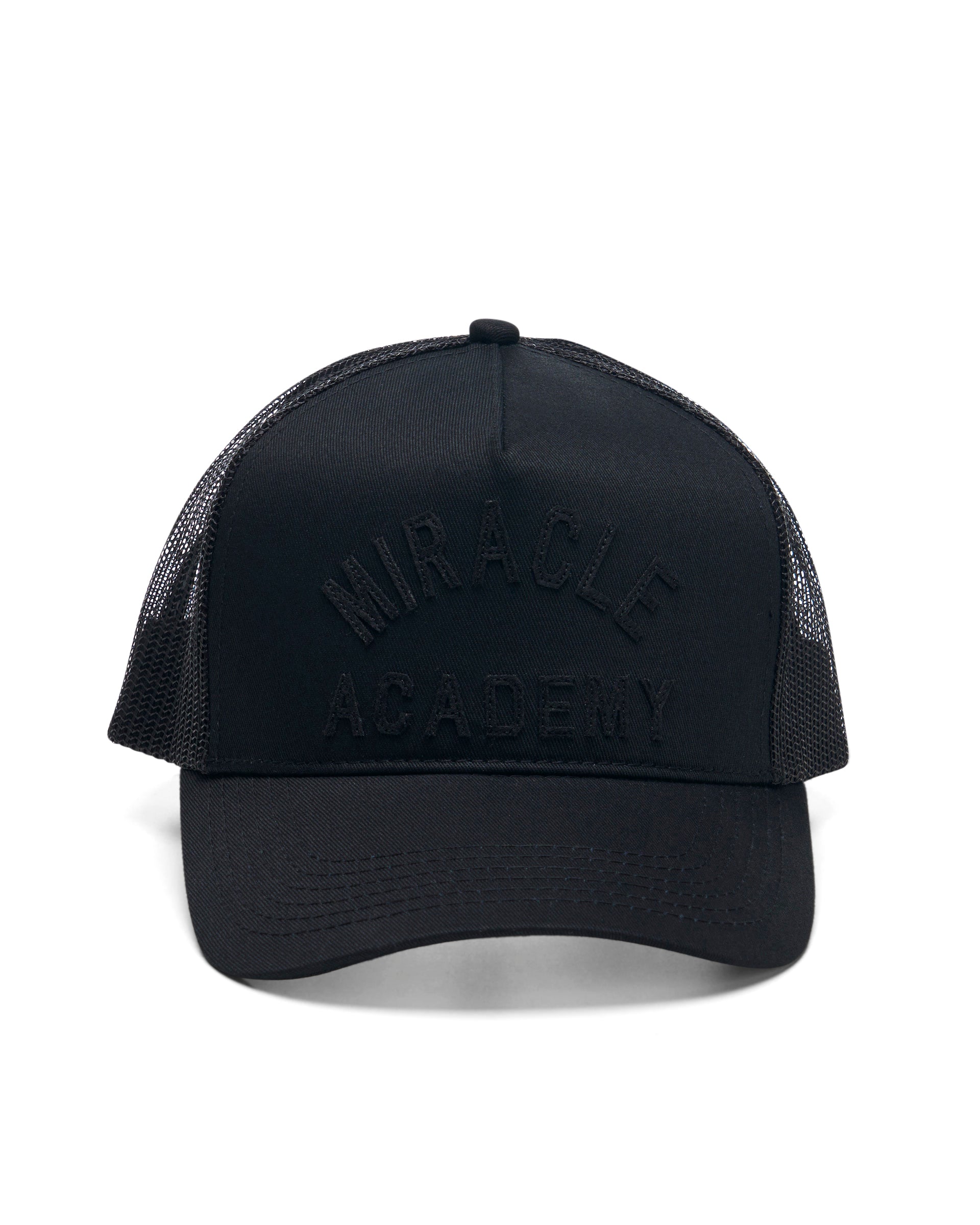 Miracle Academy Trucker Hat in Black on Black