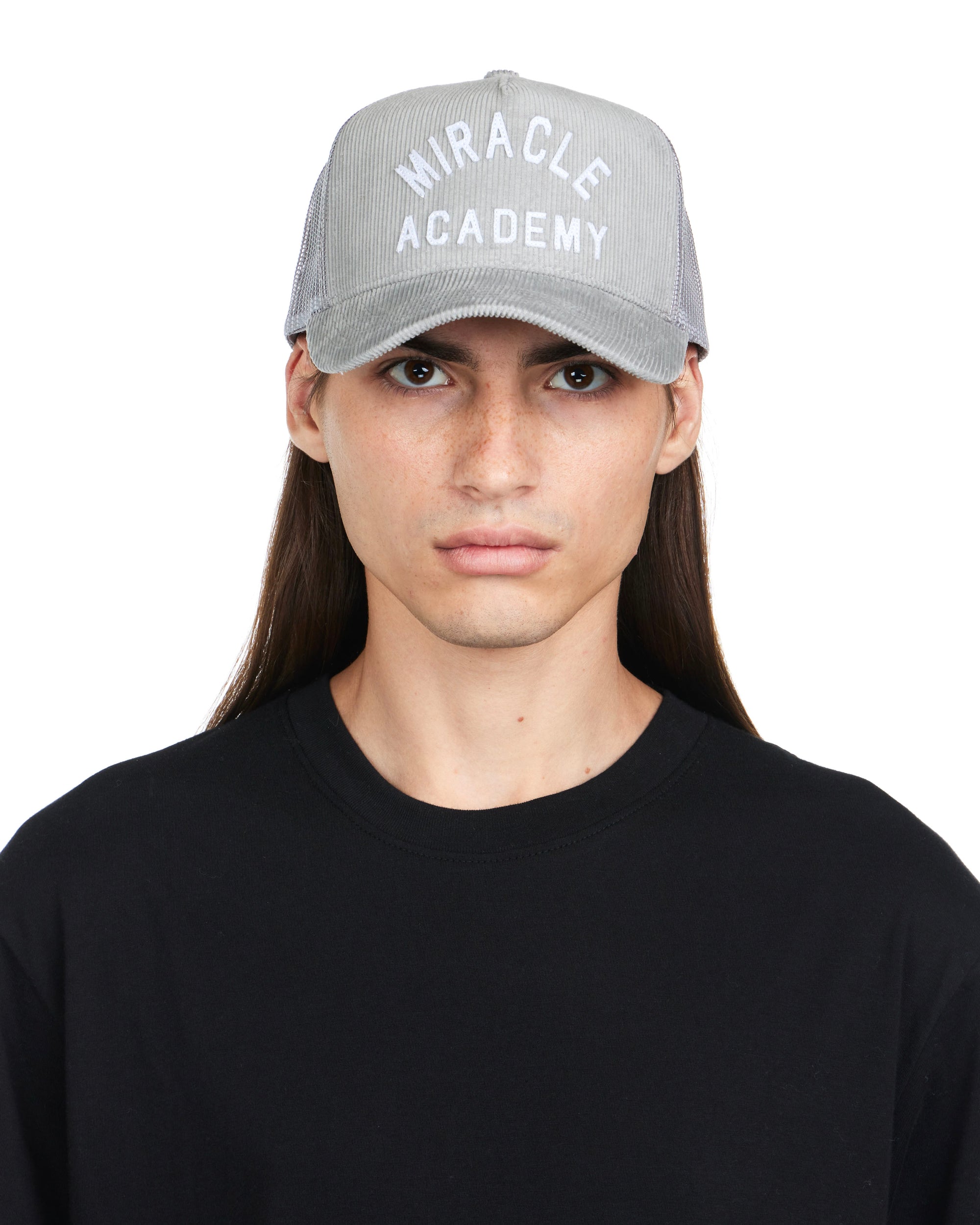 Miracle Academy Corduroy Trucker Hat in Grey
