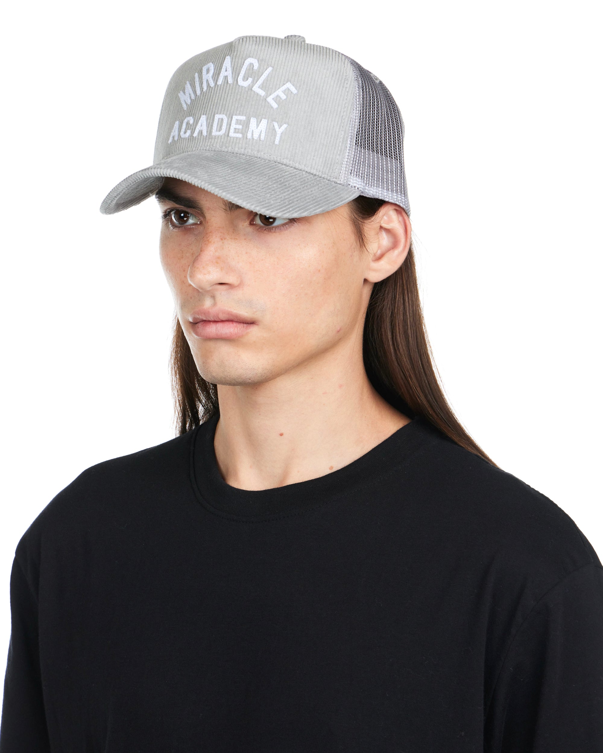 Miracle Academy Corduroy Trucker Hat in Grey
