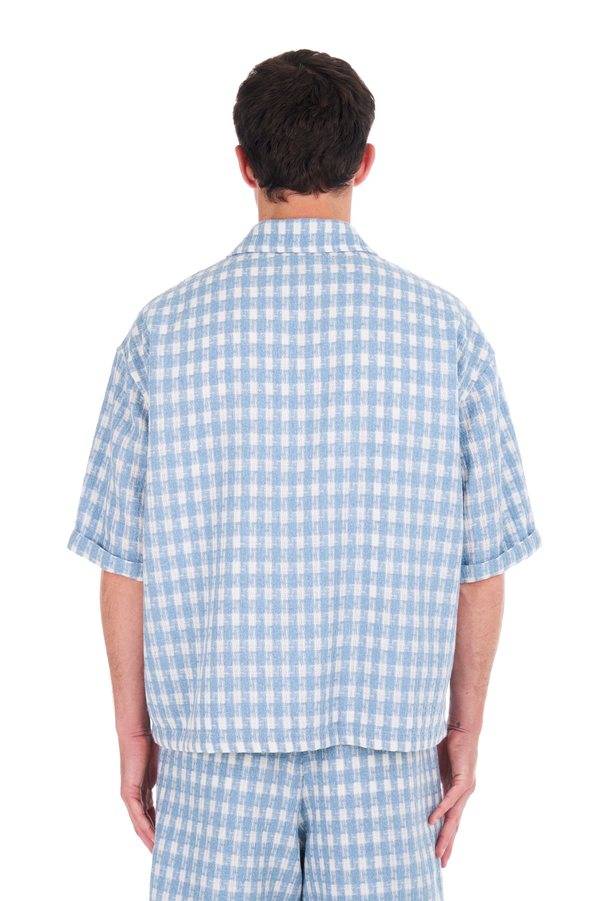 Plaid Cropped S/S Shirt in Steel Blue