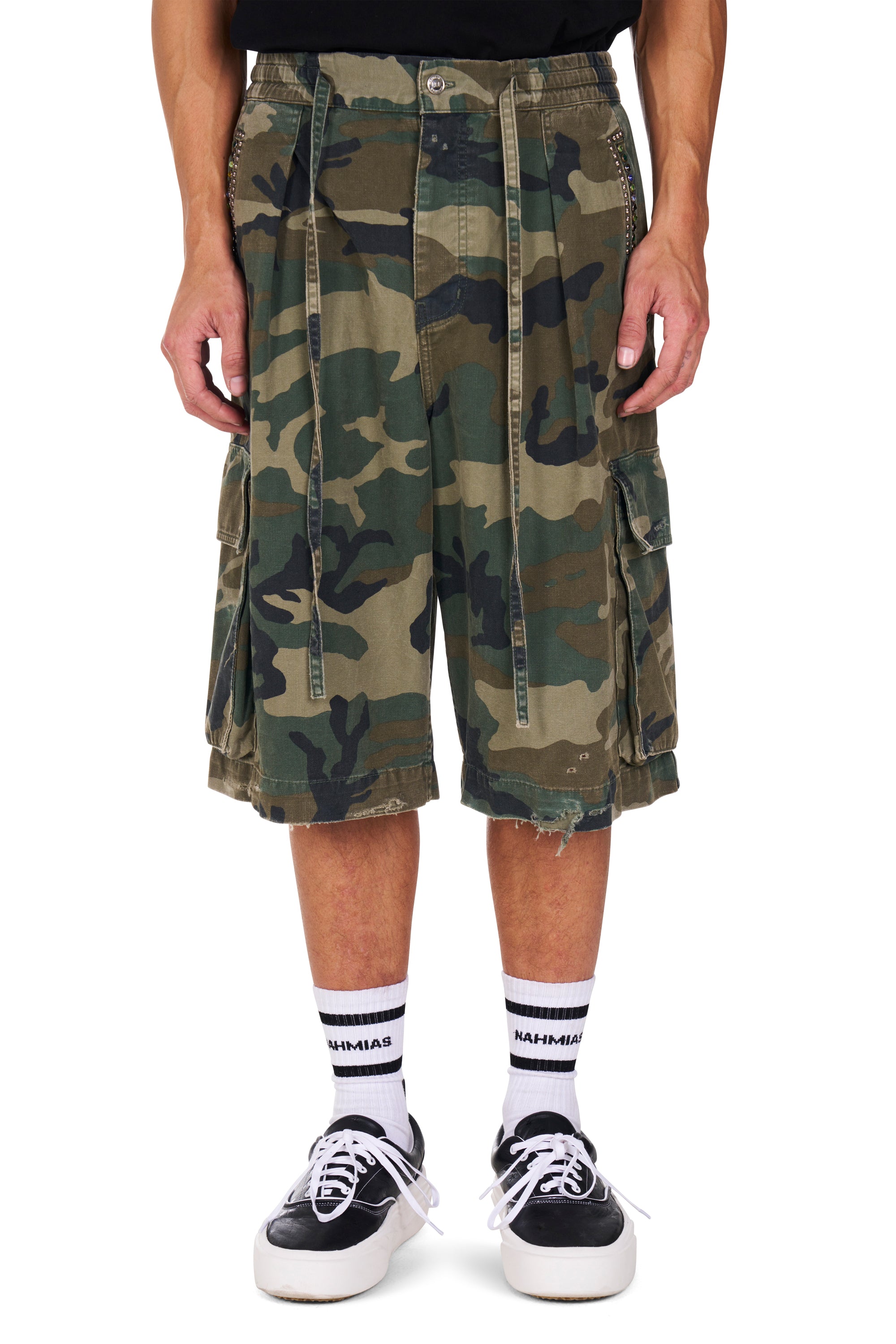 Camo Pleated Cargo Shorts
