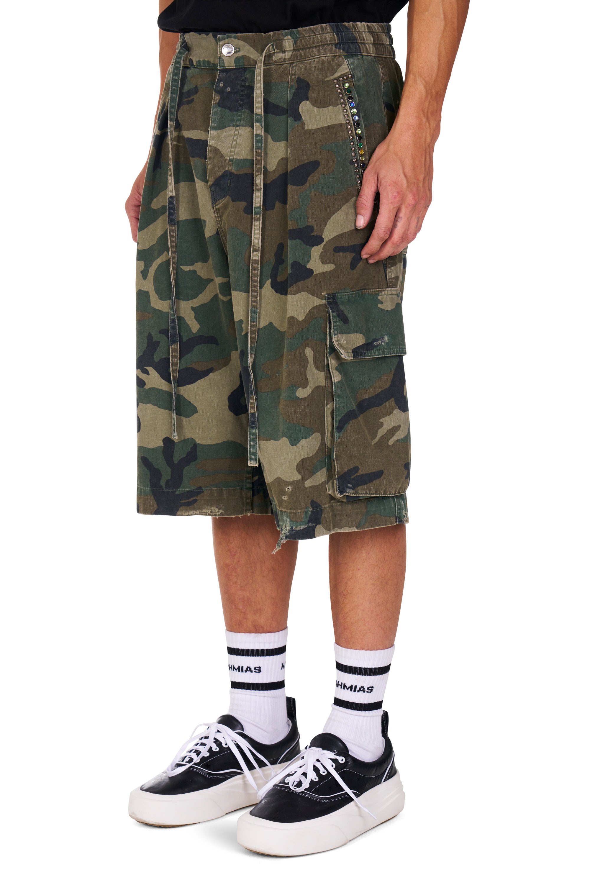 Camo Pleated Cargo Shorts