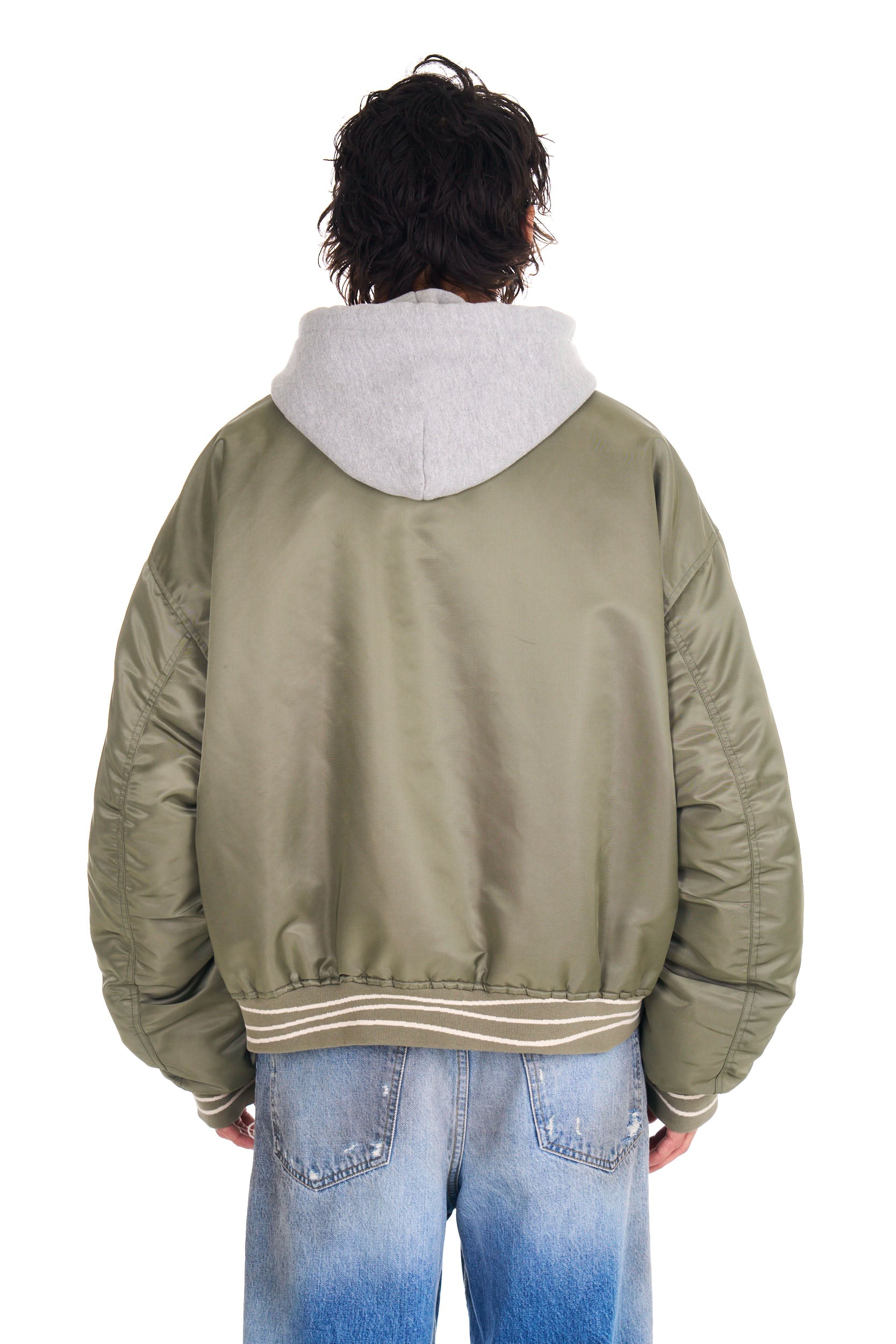 Nylon Hooded Bomber in Army Green – NAHMIAS