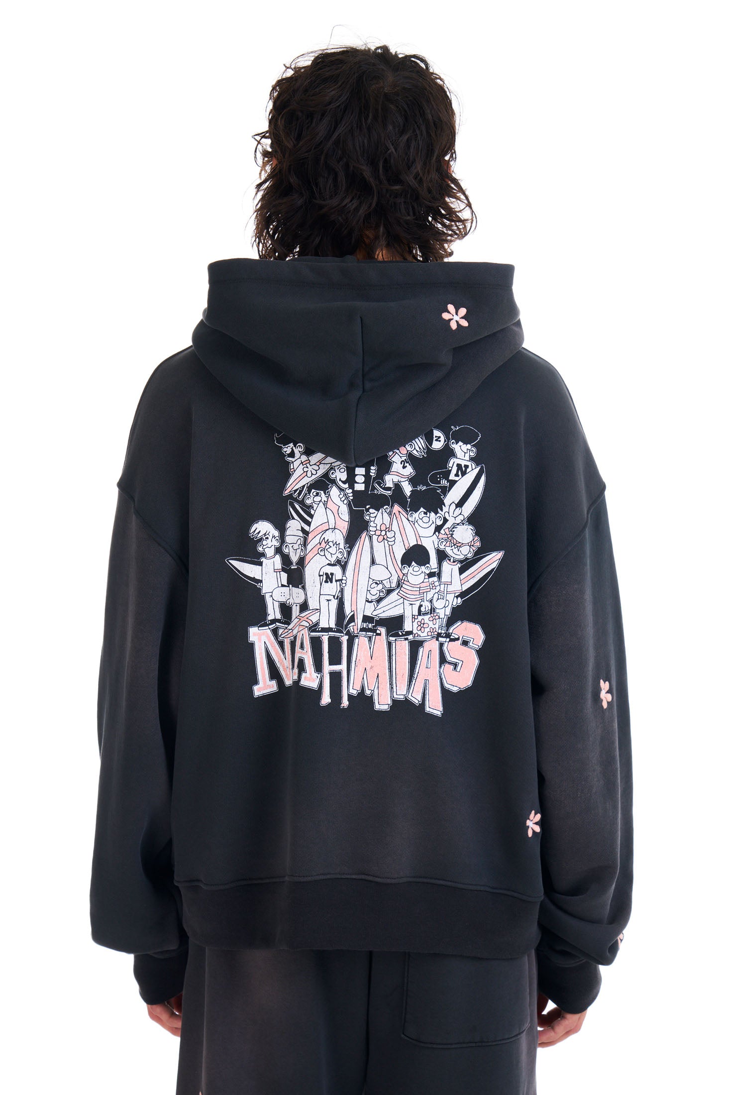 Forma Flower Patches Hoodie フォルマ　パーカー　黒 Partch Flower Hoodie Black Oversized Cotton for Men – PARTCH Fashion