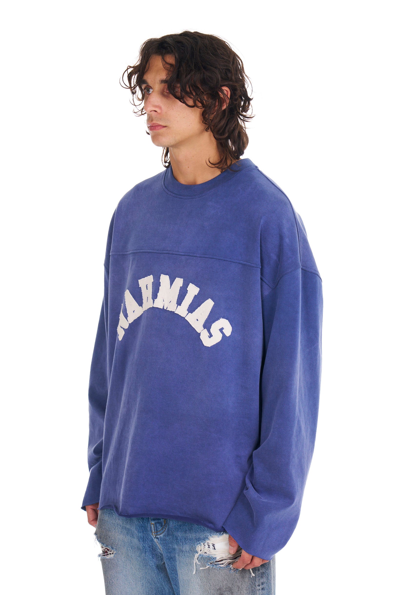 NAHMIAS VARSITY L/S T-SHIRT IN AGED BLUE