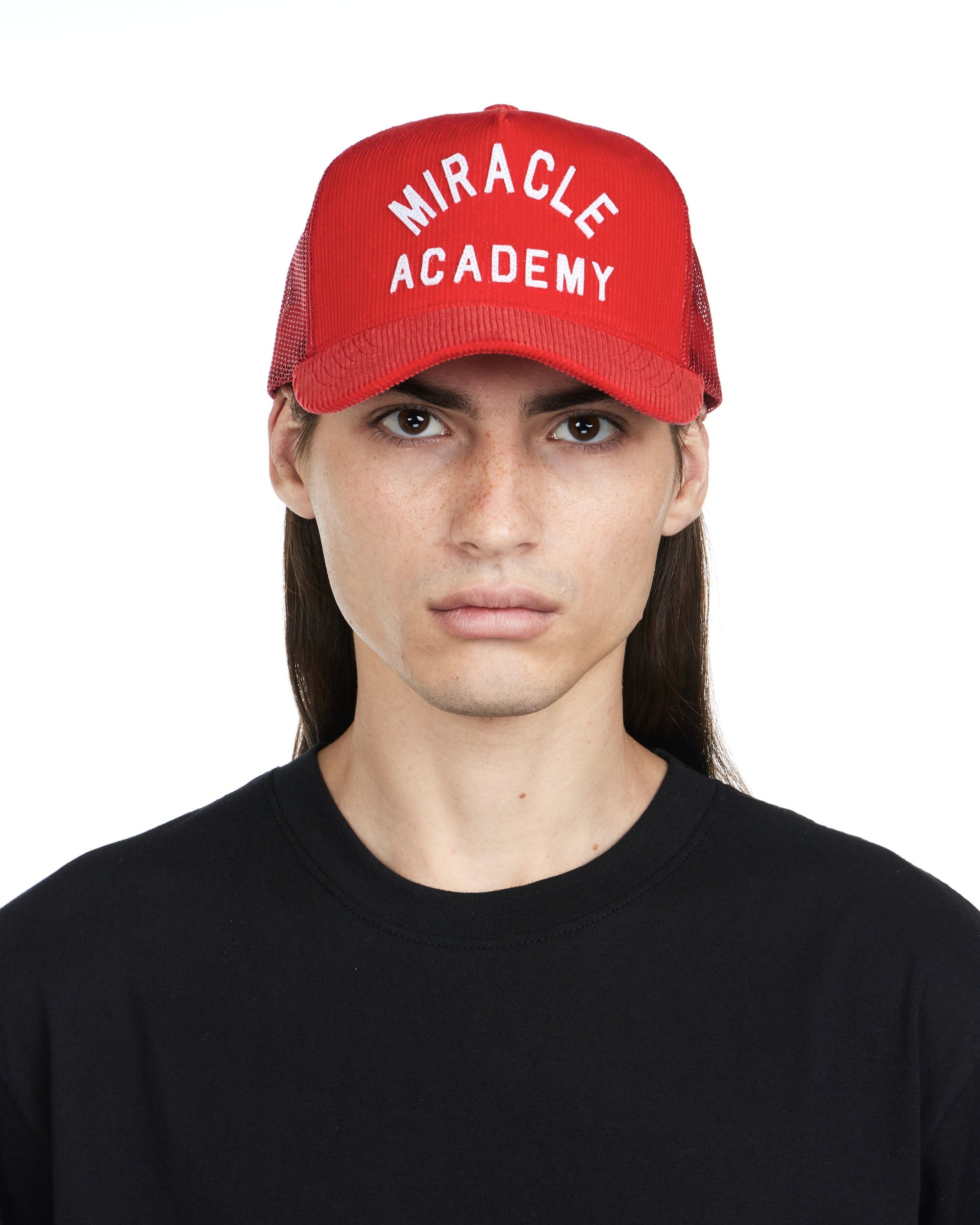 Miracle Academy Corduroy Trucker Hat in Cherry