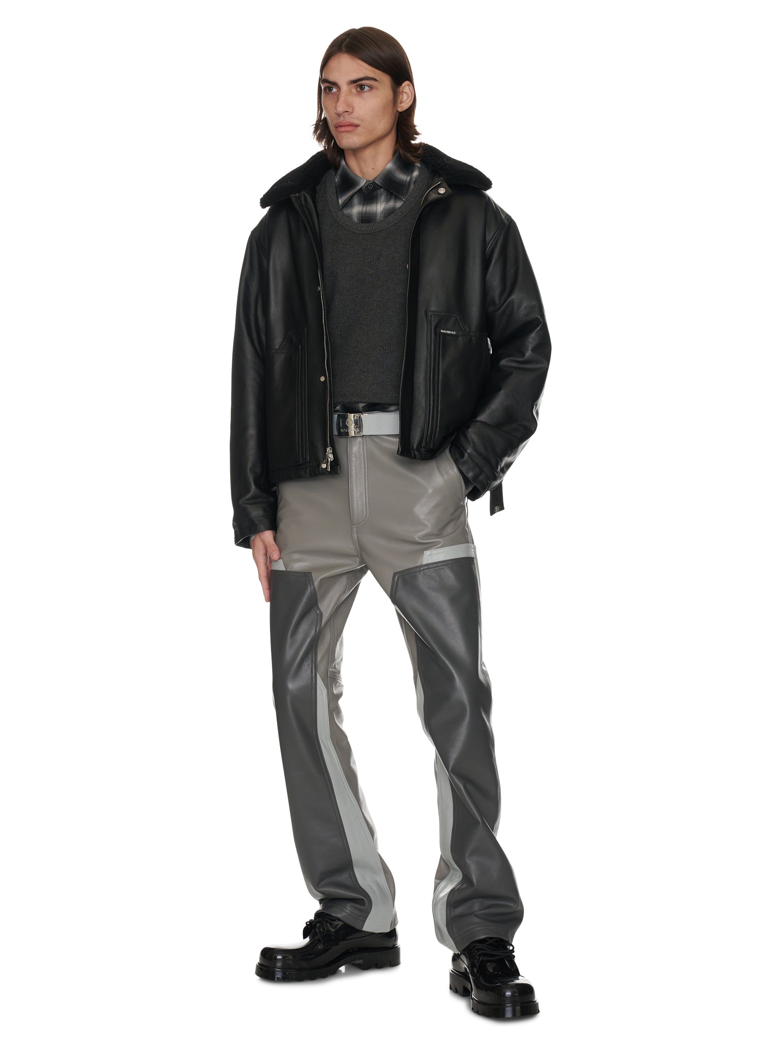 Leather Carpenter Jacket With Shearling