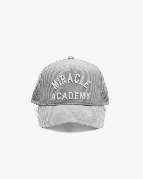 Miracle Academy Corduroy Trucker Hat in Grey