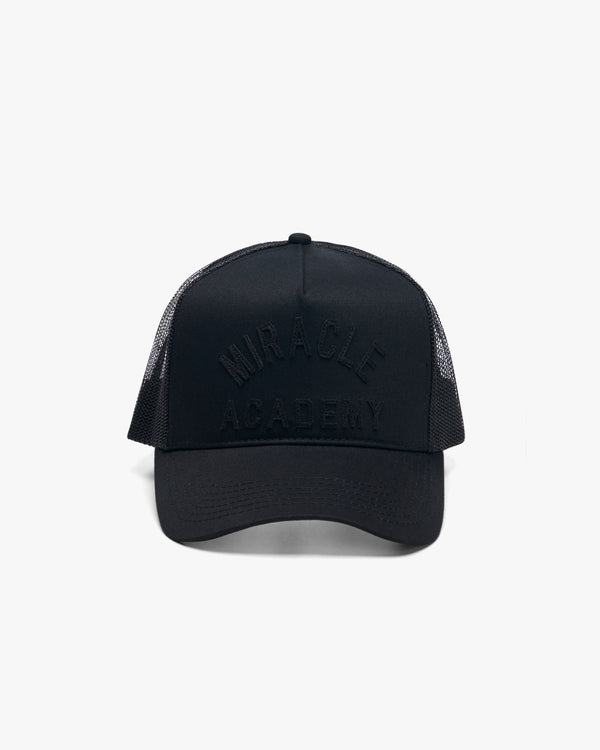 Miracle Academy Trucker Hat in Black on Black