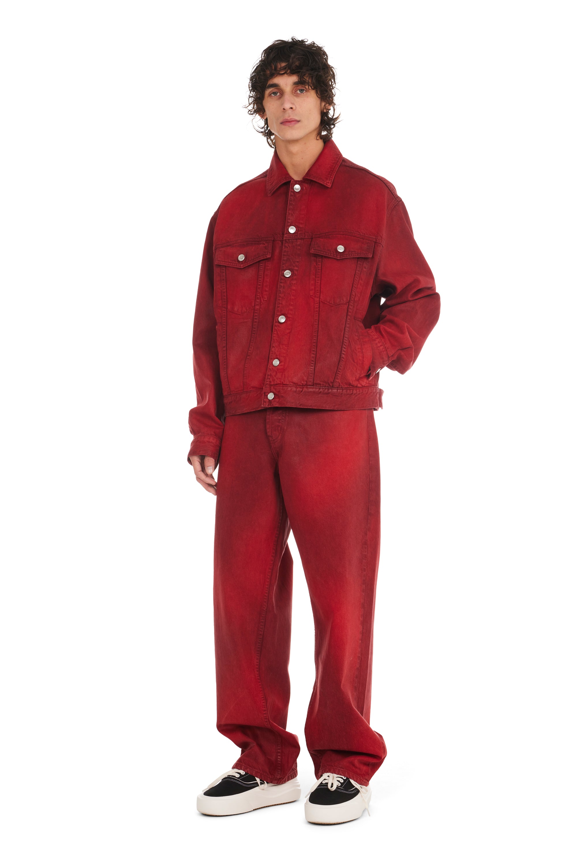 Waxed Baggy Jeans in Red – NAHMIAS