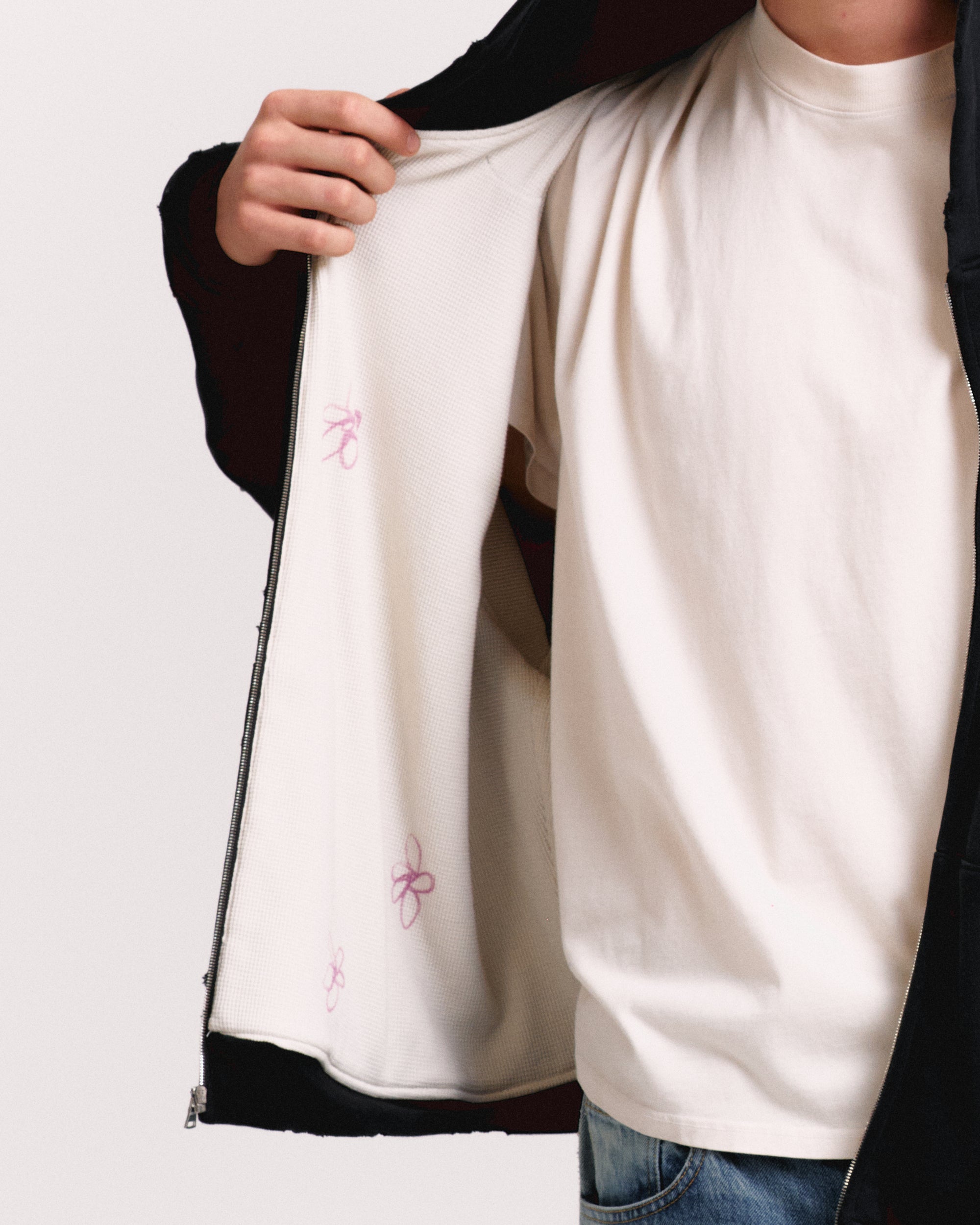 THERMAL LINED REPAIRED ZIP HOODIE