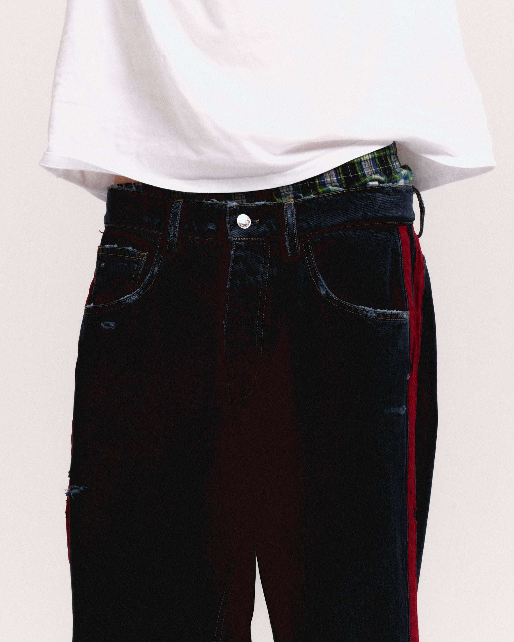DESTROYED DENIM TRACK PANT