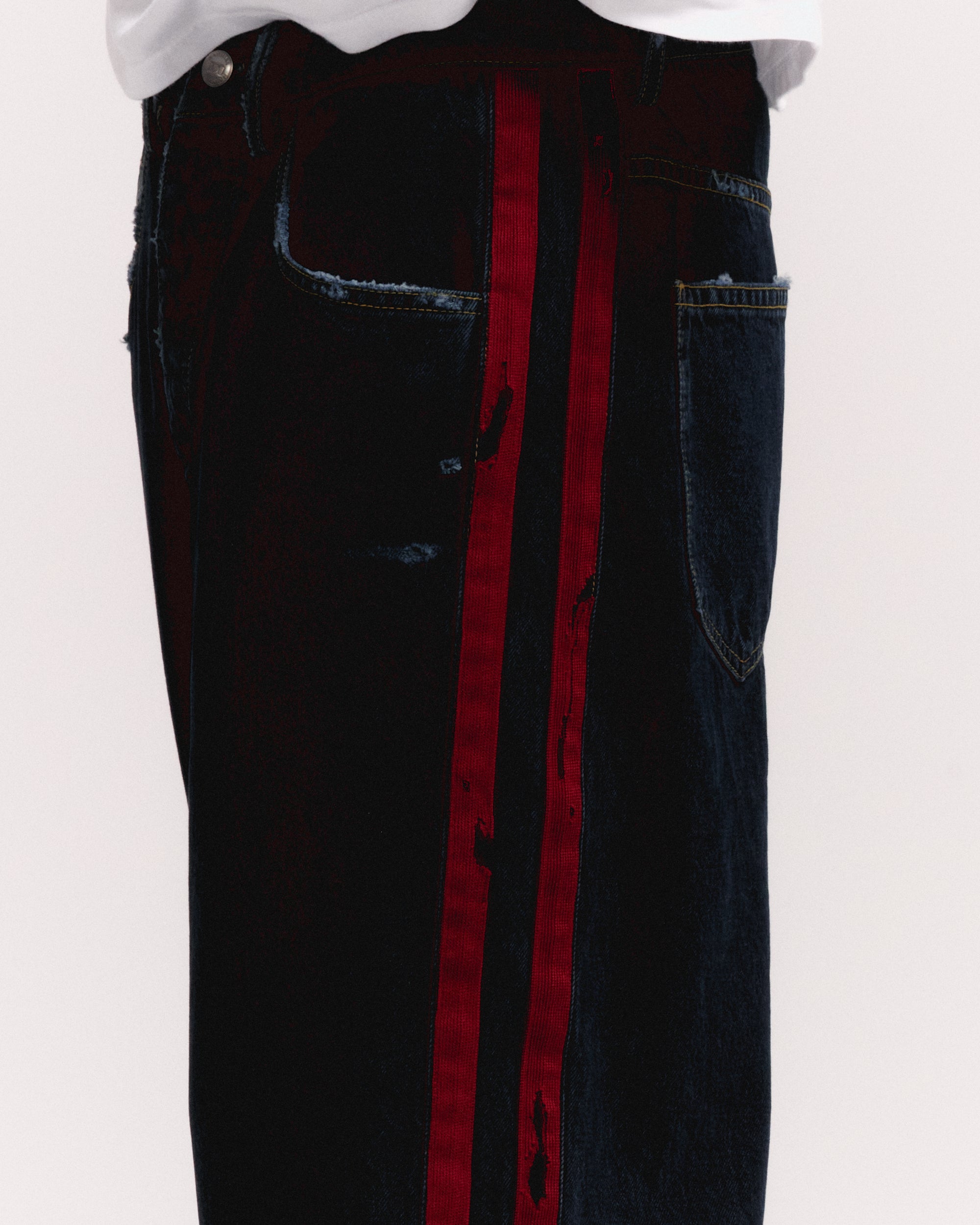 DESTROYED DENIM TRACK PANT