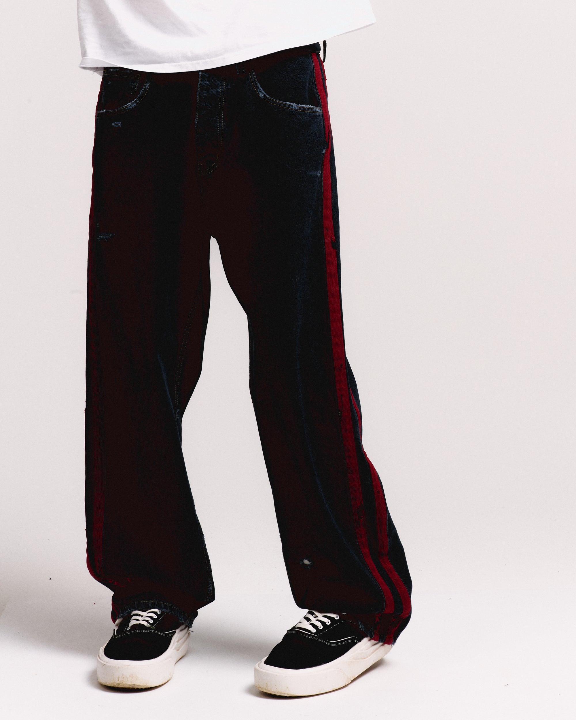 DESTROYED DENIM TRACK PANT
