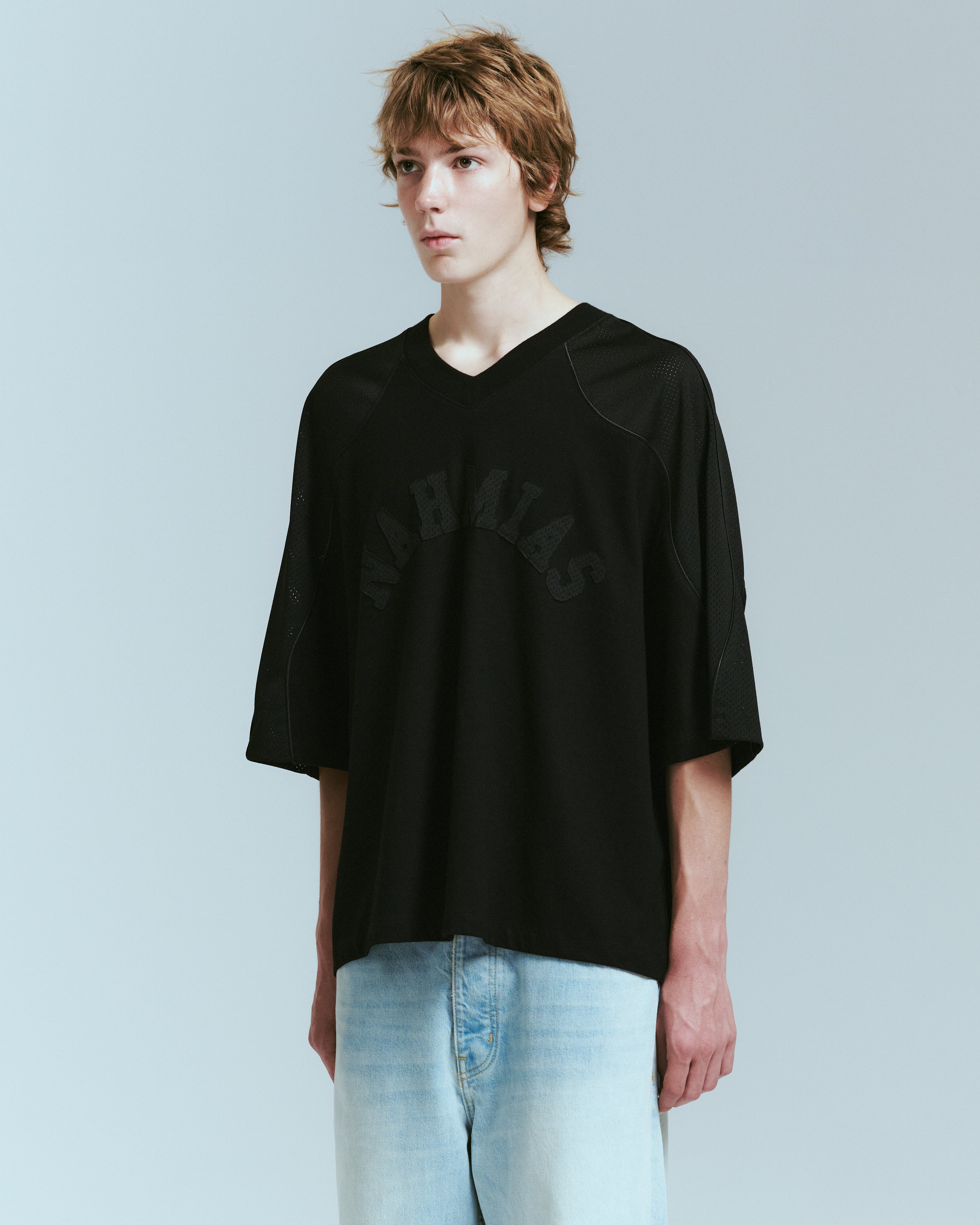 Ollie Mesh Sleeve Jersey in Black – NAHMIAS