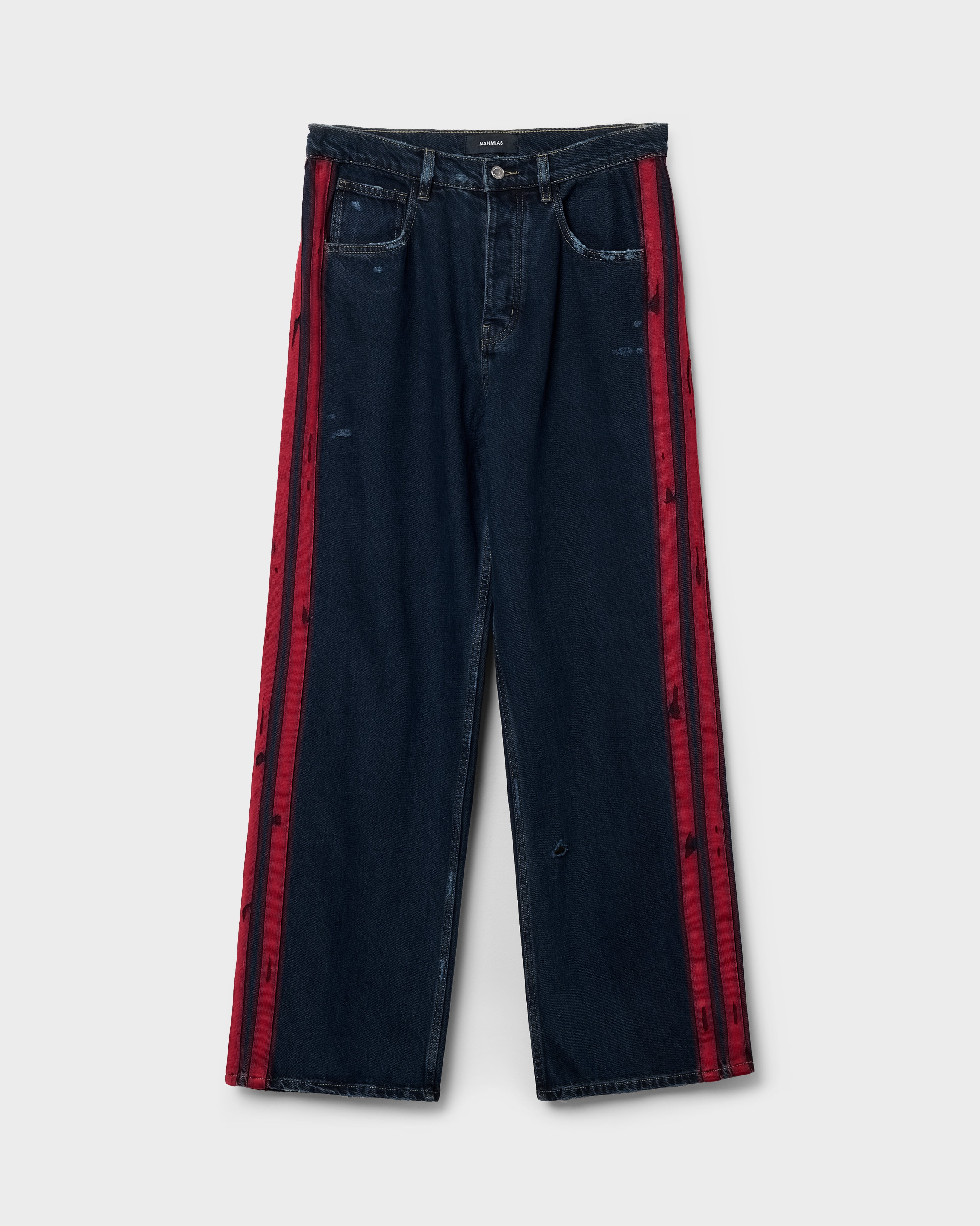 DESTROYED DENIM TRACK PANT – NAHMIAS