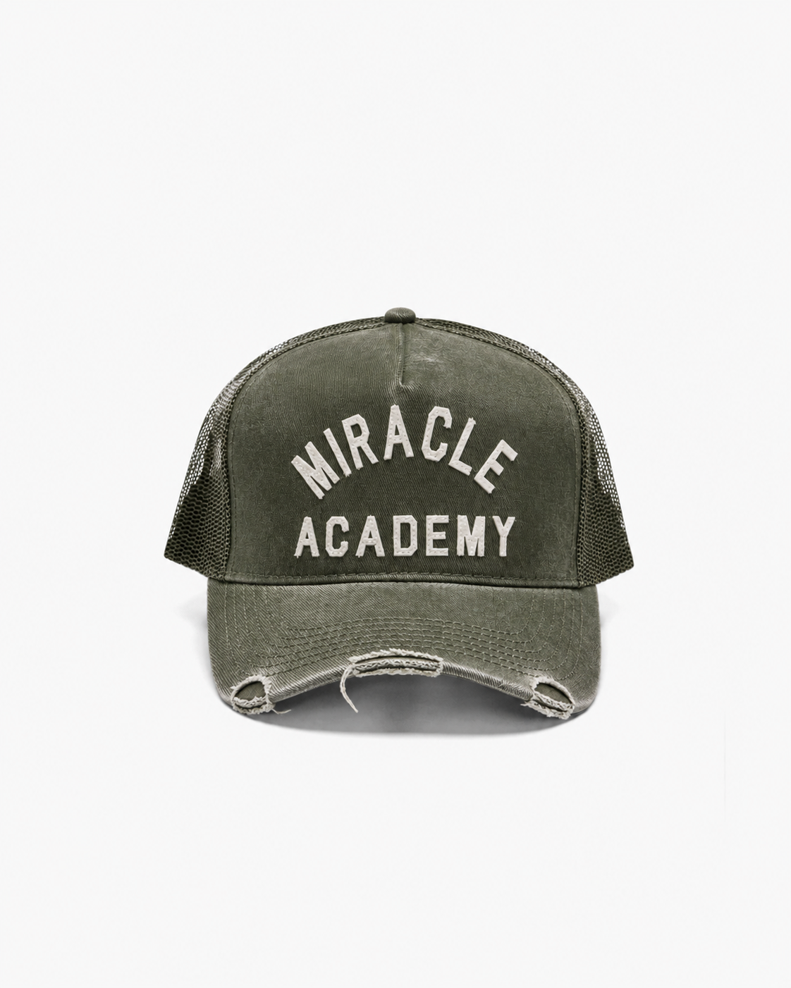 DISTRESSED MIRACLE ACADEMY TRUCKER HAT